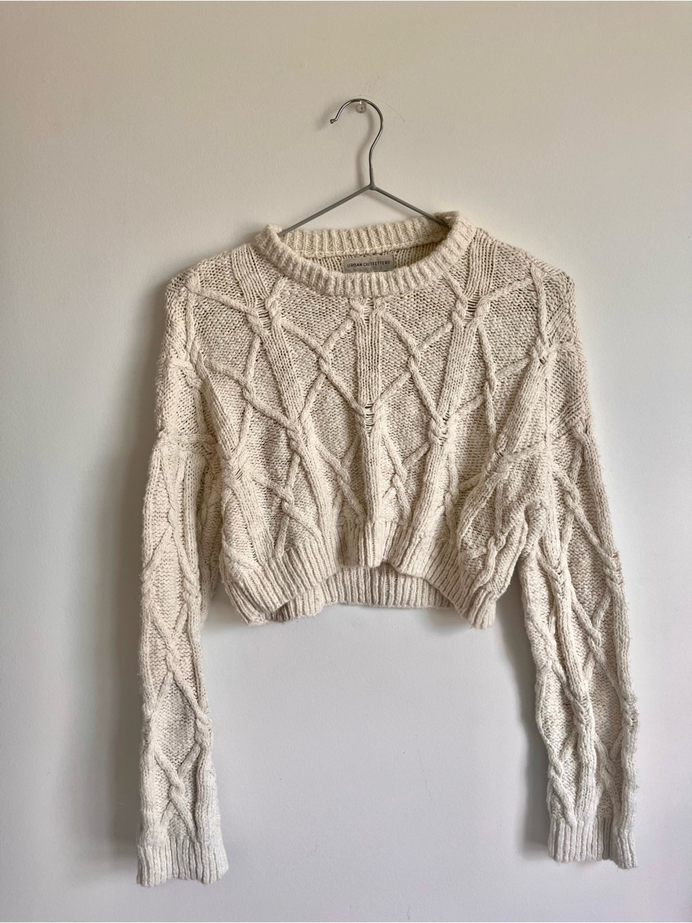 Urban Outfitters 100% Cotton Chunky Lattice Cable Knit Super Cropped Sweater